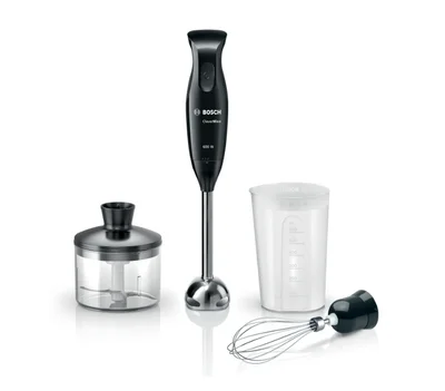 Bosch MSM2650B, Blender, CleverMixx, 600 W, QuattroBlade, Chopper and blender included, Stainless steel whisk, mixing/measuring cup with lid, Black, anthracite