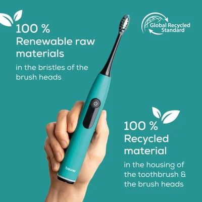 Beurer SC 50 ocean breeze Electric Sonic Toothbrush, up to 80,000 mov/min, 5 cleaning programs: Clean, Sensitive, Polish, Gum Care, Whiten, Pressure sensor , 2-min. timer, Incl. 2 toothbrush heads and magnetic charging plate, 22 days of battery life