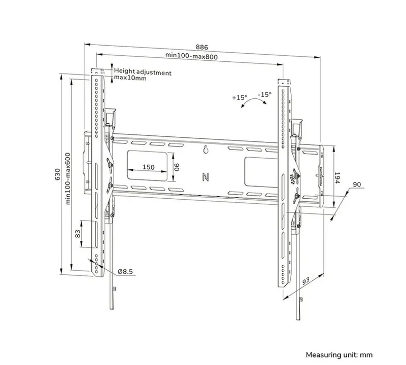 Стойка за стена Neomounts Level-750, 43-98", до 125 кг, накланяща се, заключваща се