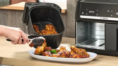 Фритюрник с горещ въздух Bosch – MAFD440B7, Double Flex Drawer, 9L (2x4.5L), 2500W, 40-230°C, тъч контрол, черен