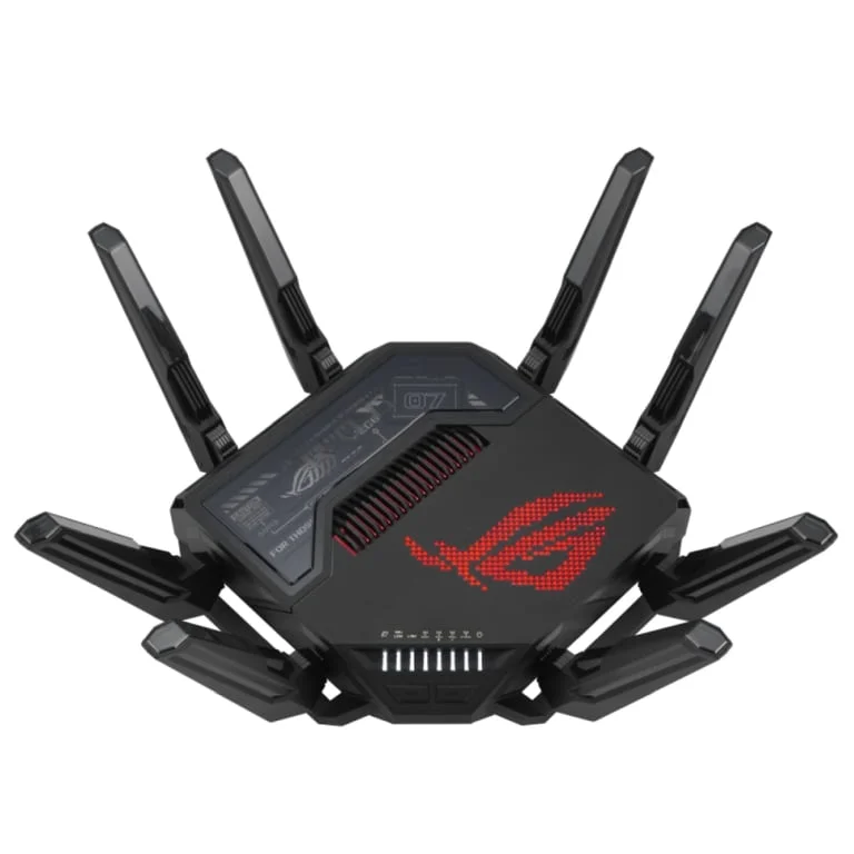Asus Gaming Wireless Router, ROG Rapture GT-BE98, BE25000, Quad-Band, Quad-Core 2.6GHz CPU, 256MB/2GB Flash/RAM, 10G dual-port, 2.5G quad-port, AiProtection Pro, RangeBoost Plus, AiRadar TX, open NAT, VPN Fusion, multiple SSIDs, IPTV, RGB, AiMesh, Black