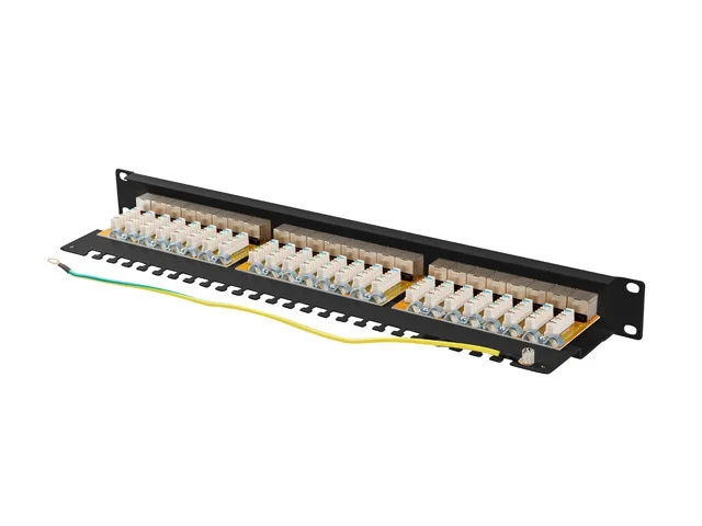 Пач панел LANBERG 24 порта 1U 19" Cat.6a FTP с органайзер за кабели, екраниран, черен