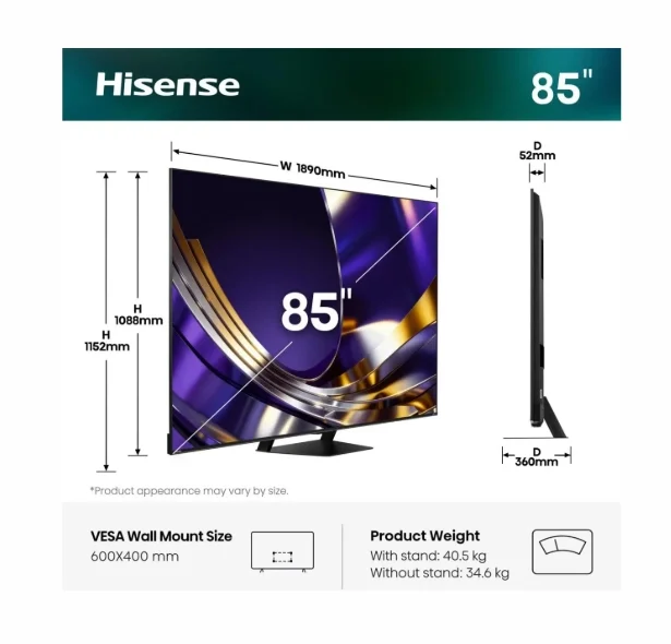 Телевизор Hisense – U7S Pro 85", 4K UHD, ULED, 165Hz, Dolby Vision IQ