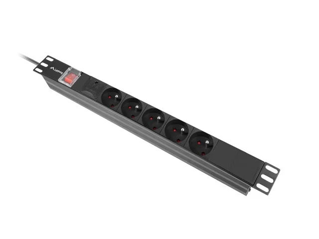 Разклонител LANBERG 19" 1U 16A 2 м, 5x френски контакта, черен
