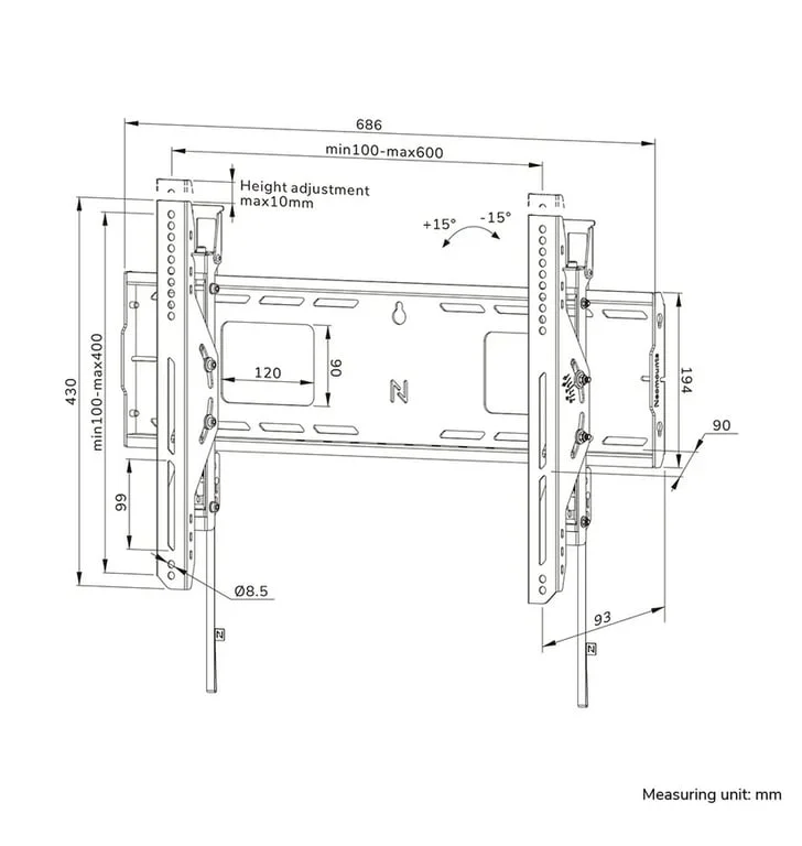 Neomounts Level-750 Heavy duty wall mount 42-86", max 125kg, tilt, lockable
