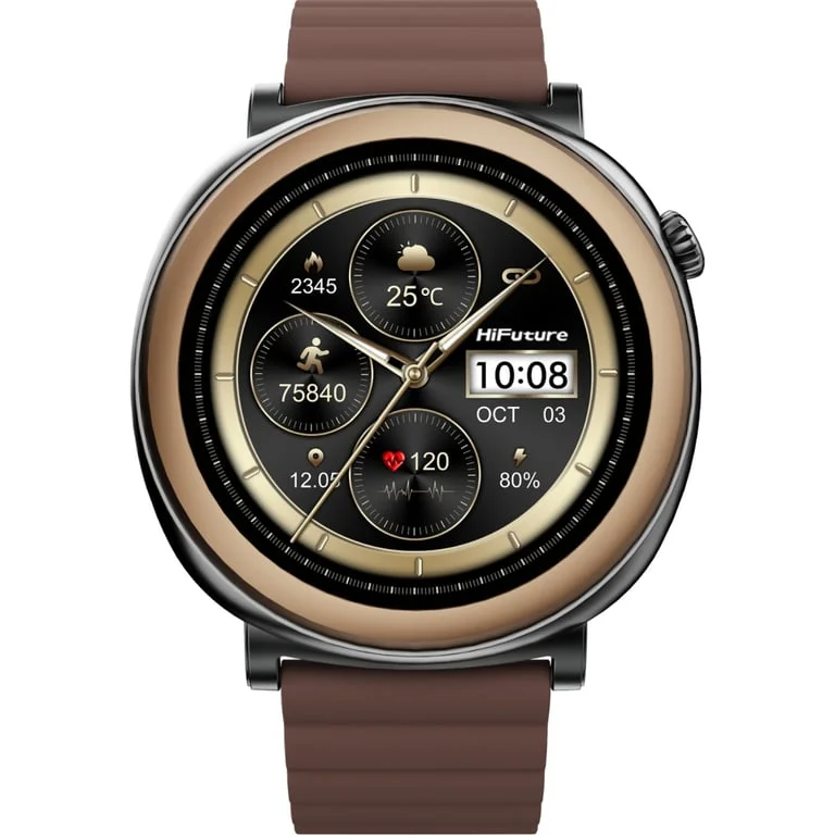 HiFuture Aurora Brown, 1.43" AMOLED,  466*466, Powered by Dual Core & Syntra AI, Bluetooth Call, IP68  Waterproof, 24/7 True Heart Rate & Blood Oxygen Sensor, Up to 10 days daily use, Magnetic Strap