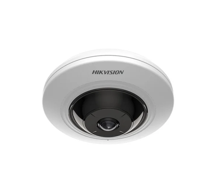 HikVision 5MP Fixed Fisheye Network Camera, 1.05 mm, F2.25, 180° fisheye view, IR up to 8 m, H.265+, 120 dB WDR, built-in microphone, built-in memory card slot (up to 256 GB), 12Vdc/PoE 7.5W