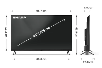 Sharp 43HL4265E, 43" Google TV, 4K Ultra HD  3840x2160 Frameless, 1 000 000:1, AQUOS, DVB-T/T2/C/S/S2, Active Motion 1000, HDR10, Dolby Atmos, Dolby Vision, Google Assistant, Google Cast, HDMI 2.1 with eARC, 3.5mm Headphone jack / line-out, USB, Wi-Fi