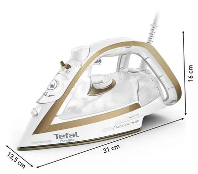 Ютия Tefal Puregliss FV8042E0 2900W, 270 g/min парен удар, Durilium AirGlide Autoclean, бяла/златиста