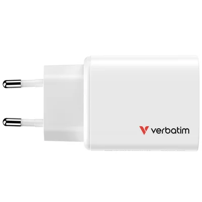 Зарядно устройство VERBATIM – Essentials GaN 65W, EU щепсел, бяло