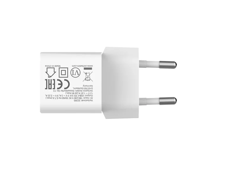 Зарядно устройство VERBATIM – Mini GaN Charger 20W, EU plug, USB-C, бяло
