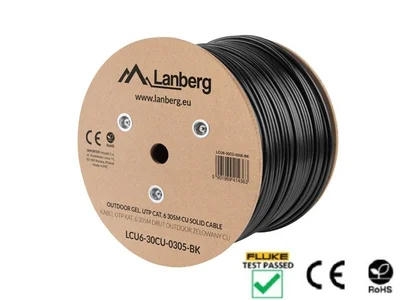 Lanberg LAN cable CAT.6 utp 305m solid outdoor gel-filled cu black fluke passed