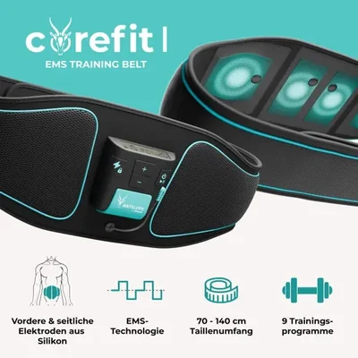 Beurer Antelope Corefit I,  Effective abdominal EMS training of the central and lateral abdominal muscles; Electrodes: 2x frontal & 2x lateral abdominal muscles; 9 training programmes (20 - 30 min.); adjustable intensity /0-40/; abdominal circumferences