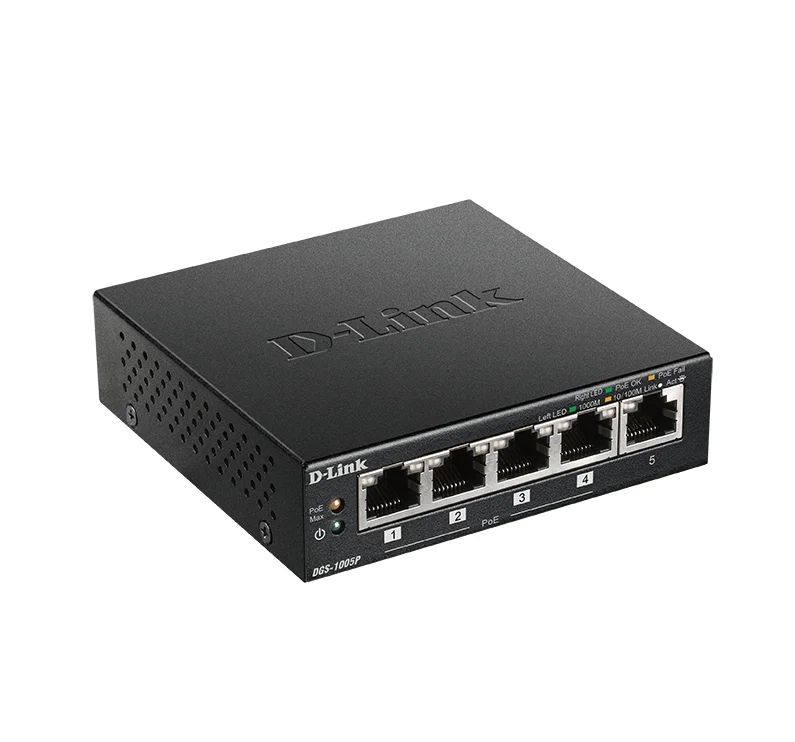 Суич D-Link 5-портов Gigabit Desktop PoE+