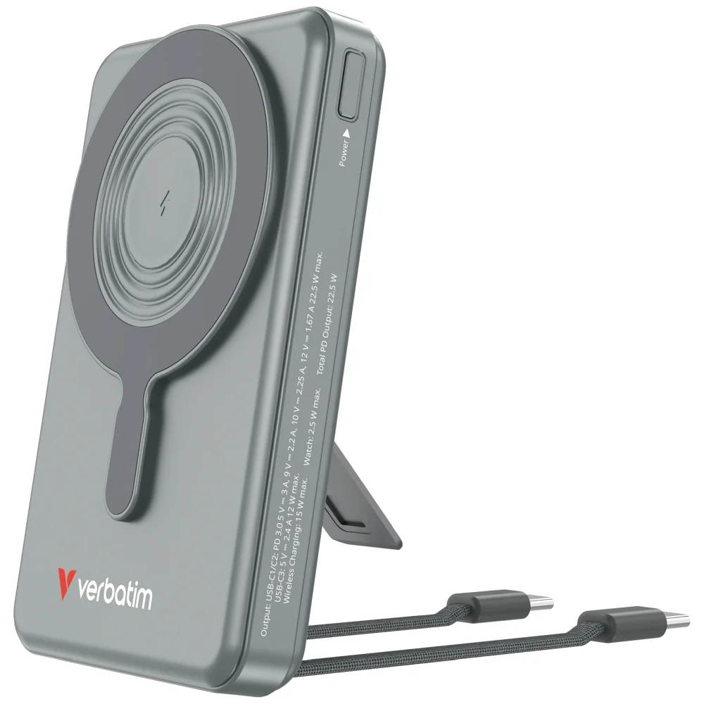 Verbatim Power Bank Magnetic Wireless 10.000 mAh C+C Display Grey