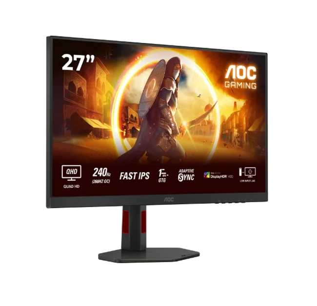 AOC Q27G4ZR, 27" Fast IPS WLED, 2560x1440@240Hz (OC 260Hz), 1ms GtG, 0.3ms MPRT, 400cd m/2, 1000:1, 80M:1 DCR, Adaptive Sync, FlickerFree, 2Wx2, Tilt, Height Adjust, Pivot, Swivel, 2xHDMI, DP