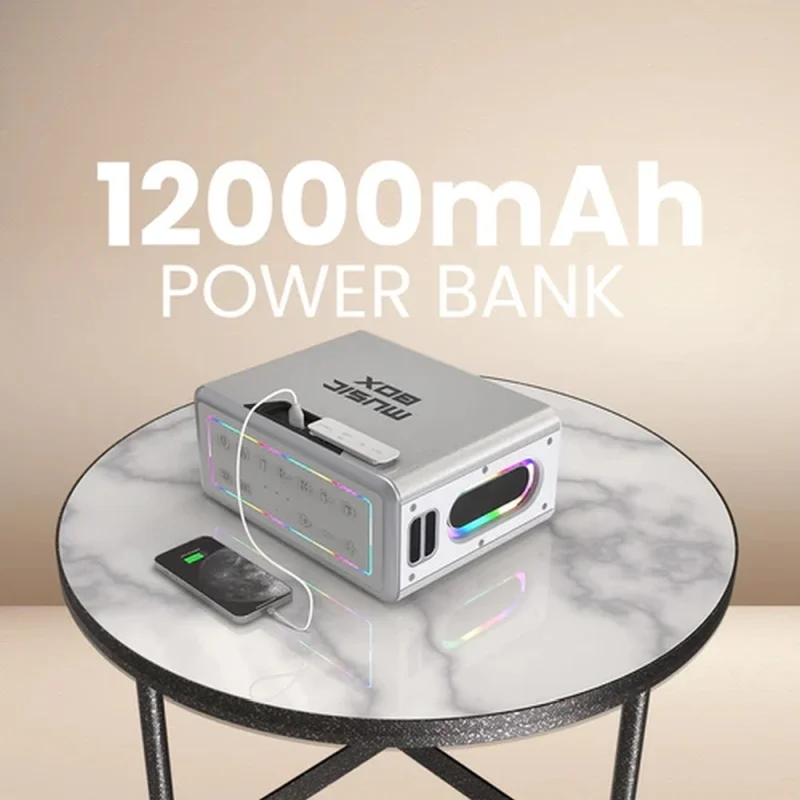 HiFuture MusicBox Silver, 3-Way Speaker System, 100W Output, Built-in DynaBoost Bass Technology, Built-in DC12V Non-Stop Playing Power Socket, Enable Karaoke Dancing Light, Up to 8 Hours Playtime, Bluetooth 5.3, Pair to Play (TWS Mode)