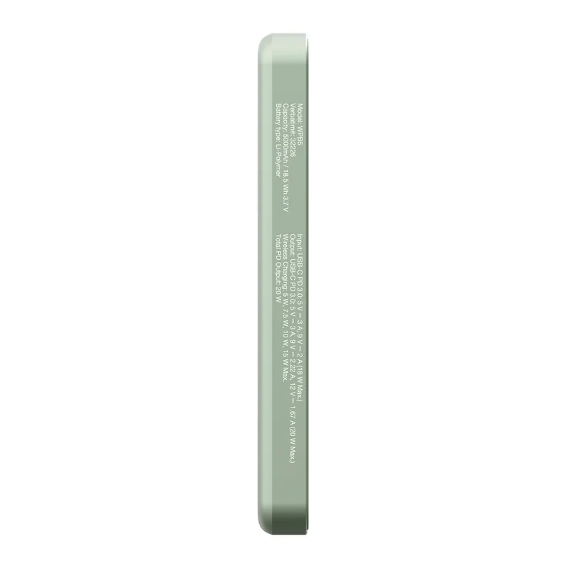 Verbatim Charge 'n' Go Essentials Power Bank Magnetic Wireless 5000mAh Green