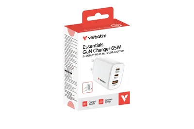 Зарядно устройство VERBATIM – Essentials GaN 65W, EU щепсел, бяло