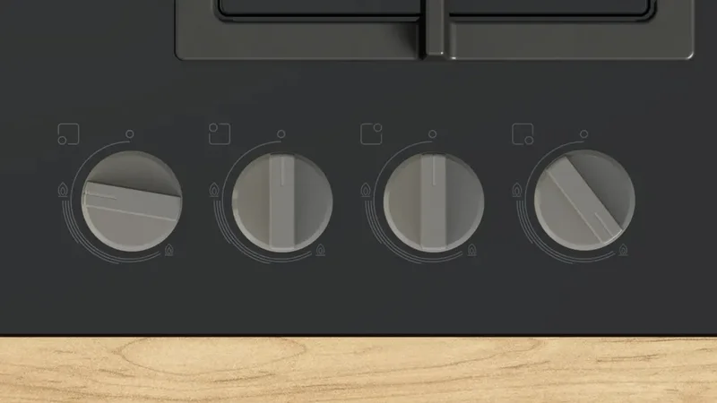 Bosch PNK6B6K40, SER4, Gas hob, 4 zones, Wok burner, 9 power levels, FlameSelect new, Easy cleaning, metal knobs, black, 60cm