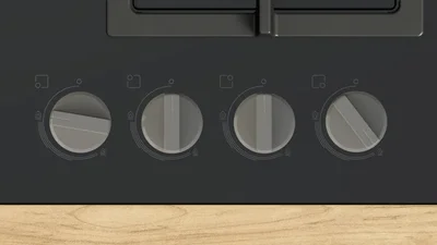 Bosch PNK6B6K40, SER4, Gas hob, 4 zones, Wok burner, 9 power levels, FlameSelect new, Easy cleaning, metal knobs, black, 60cm