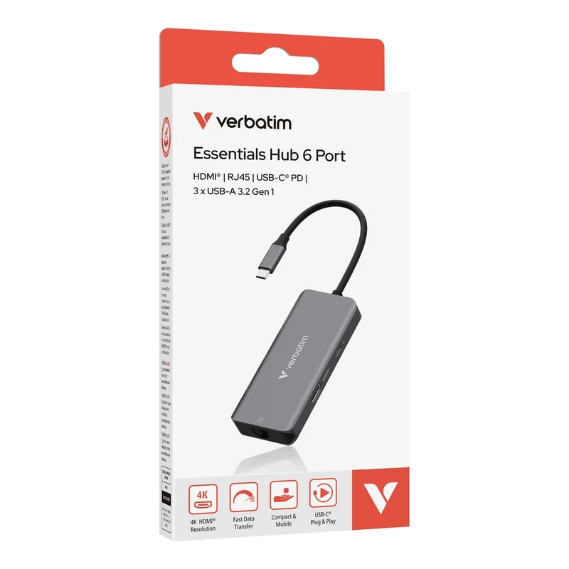 Verbatim USB-C Essentials Multiport Hub 6 Port with RJ45