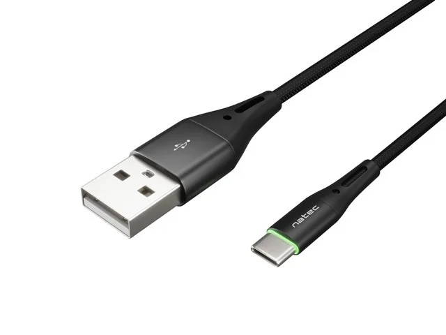 USB-C към USB-A 2.0 кабел Natec 1m, LED, черен, найлонова оплетка