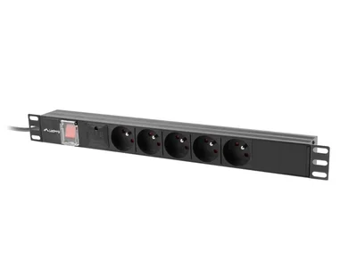 Разклонител LANBERG 19" 1U 16A 2 м, 5x френски контакта, черен