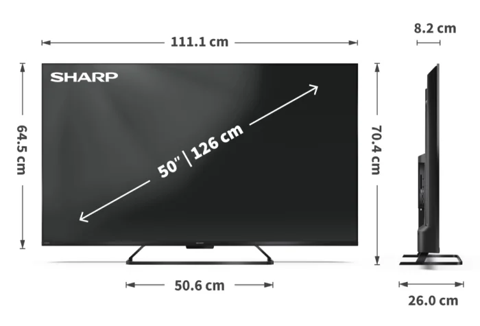Sharp 50HR7265E, 50" QLED  GOOGLE TV, 4K 144Hz Quantum Dot 3840x2160 Frameless, AQUOS AI, DVB-T/T2/C/S/S2, Active Motion 1400, HDR10, Dolby Atmos, Dolby Vision, DTS:X, Google Assistant, HDMI eARC, Mini Composite/CVBS + Audio input, USB, Wi-Fi, Bluetooth,