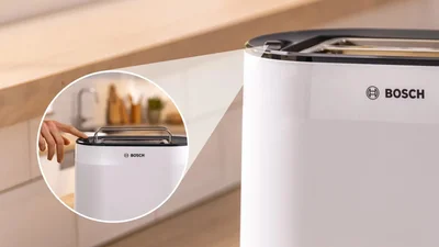 Bosch TAT2M121, MyMoment Compact toaster, 950 W, Auto power off, Defrost and reheat setting, Integrated warming grid, High lift, White