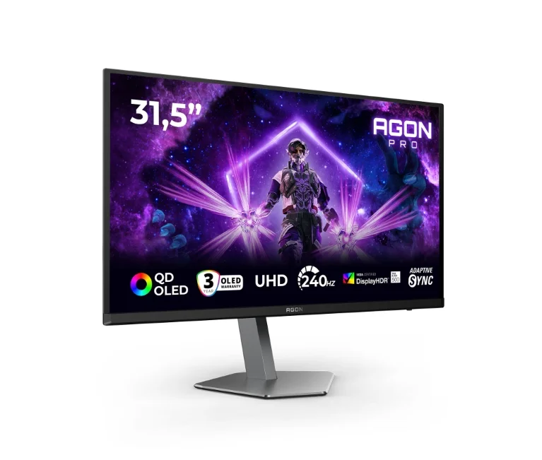 AOC AG326UZD2, 31.5" QD-OLED, 3840x2160@240Hz, 0.03ms GtG, 250cd m/2 (SDR), 1000cd m/2 (HDR), 1.500.000:1, 80M:1, Adaptive Sync, FlickerFree, LowBlue Mode, 8Wx2, Tilt, Height Adjust, Pivot, Swivel, 2xHDMI, DP, USB hub, KVM