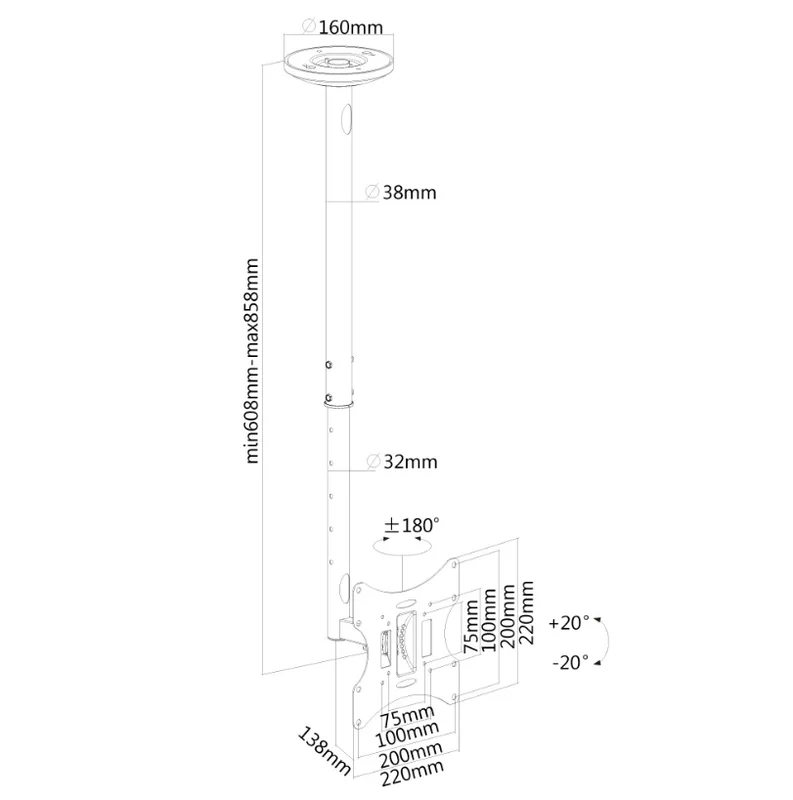 Neomounts Flat Screen Ceiling Mount (Height: 60-85 cm)
