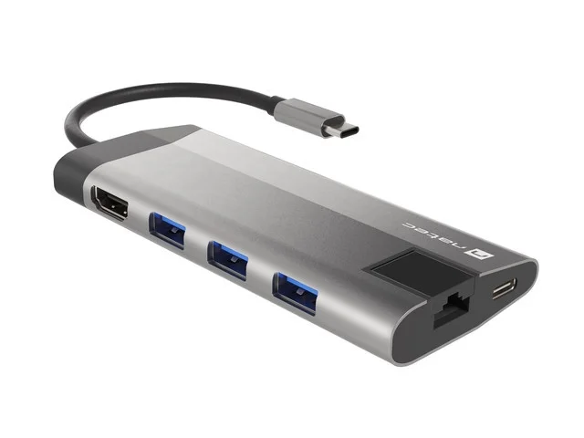Докинг станция NATEC Fowler Plus Multiport 8-в-1, USB 3.0 хъб, HDMI 4K, USB-C PD, RJ45, SD, Micro SD
