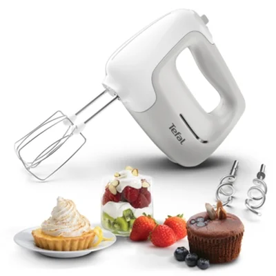 Tefal HT450B38, PrepMix 450W, 2 stainless steel whisks, 2 stainless steel dough hooks, 5 speeds + turbo