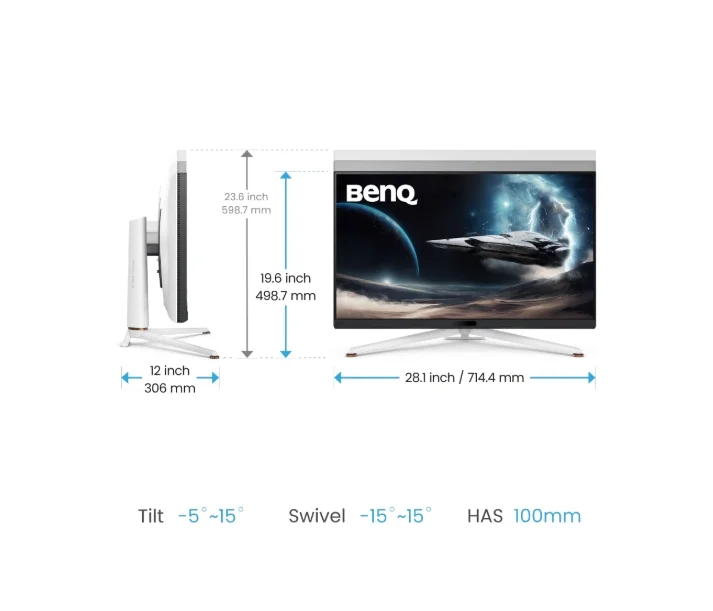 BenQ MOBIUZ EX321UX, 31,5", Mini LED, IPS, 3840x2160 4K UHD, 144Hz, 1ms, HDR 1000, FreeSync Premier Pro, B.I.+ Gen2, 700 nits, 99% Adobe RGB, 99% P3, 3x HDMI (v2.1), DP (v2.1), USB C PD 65W, USB Hub, Color Shuttle, Height Adj. 100mm, VESA 100, 7.2 kg