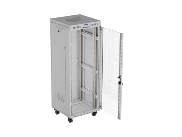 Комуникационен шкаф LANBERG – 32U/600x600, стоящ, 19", стъклена врата, сив
