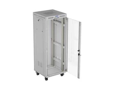 Комуникационен шкаф LANBERG – 32U/600x600, стоящ, 19", стъклена врата, сив
