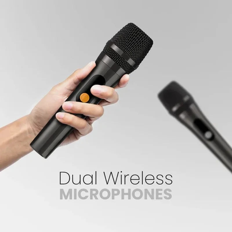 HiFuture MusicBox100 Black, 20W Output, Karaoke Enable, Two Wireless Microphone, 4000mAh Battery (Support Power Bank), RGB Lighting, Pair to Play (TWS Mode), Bluetooth 5.3