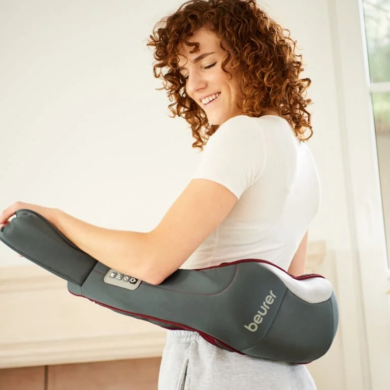 Масажор Beurer MG 151 3D Shiatsu за рамене, врат, гръб и крака, 8 въртящи се шиацу глави, функция топлина, 3 степени, автоматично изключване, сива