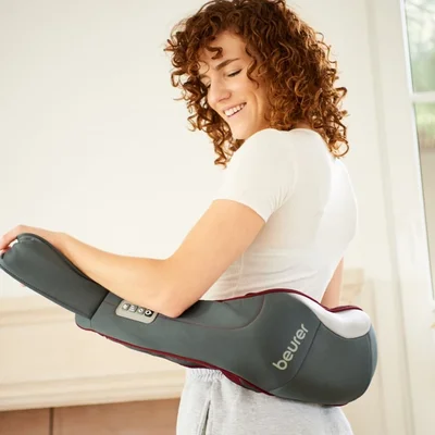 Масажор Beurer MG 151 3D Shiatsu за рамене, врат, гръб и крака, 8 въртящи се шиацу глави, функция топлина, 3 степени, автоматично изключване, сива