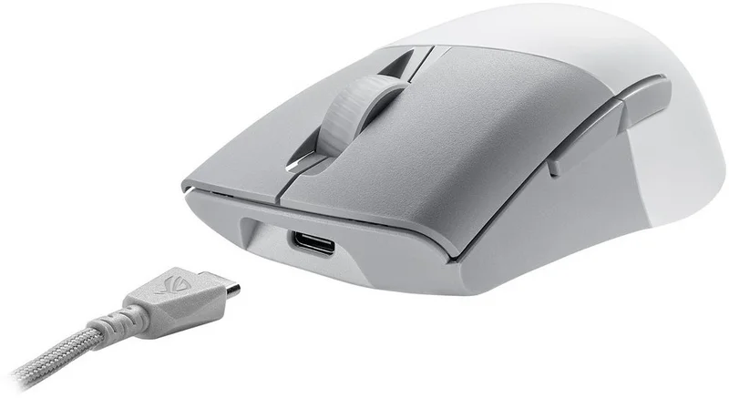 Asus ROG Keris Wireless AimPoint Gaming Mouse, Tri-mode connectivity (2.4GHz RF, Bluetooth, Wired), 36000 DPI sensor, 5 programmable buttons, ROG SpeedNova, Replaceable switches, Paracord cable, White