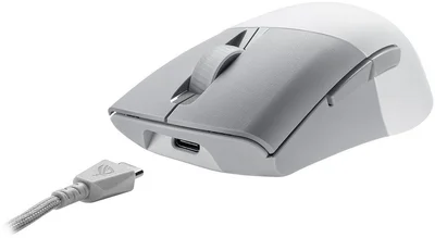 Asus ROG Keris Wireless AimPoint Gaming Mouse, Tri-mode connectivity (2.4GHz RF, Bluetooth, Wired), 36000 DPI sensor, 5 programmable buttons, ROG SpeedNova, Replaceable switches, Paracord cable, White