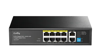 Cudy GS1010P 8-Port Gigabit PoE+ Switch with 2 Gigabit Uplink Ports 120W8 RJ-45 10/100/1000M PSE ports + 2 RJ45 10/100/1000  Uplink Port Unmanaged PoE+ Switch, Rack-mountable Steel Case, 120W Internal Power Supply