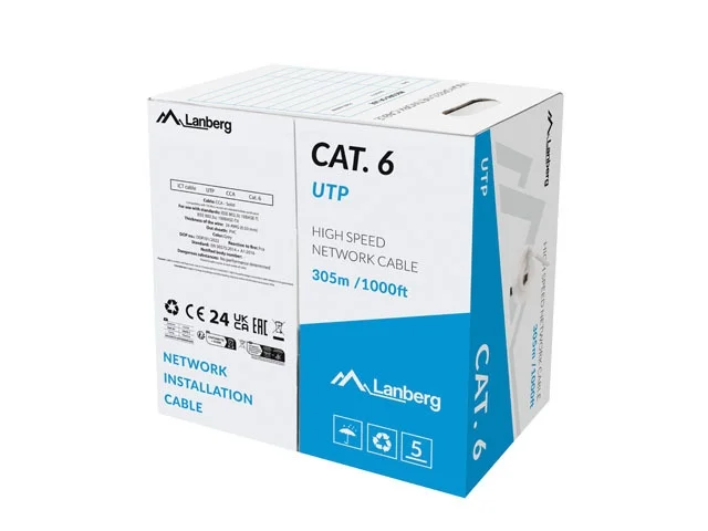 Lanberg LAN cable CAT.6 305m solid cca grey fluke passed