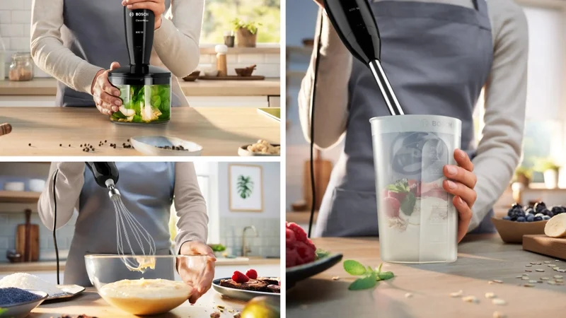 Bosch MSM2650B, Blender, CleverMixx, 600 W, QuattroBlade, Chopper and blender included, Stainless steel whisk, mixing/measuring cup with lid, Black, anthracite
