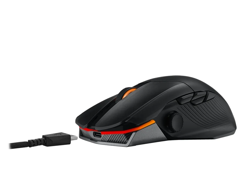 Asus ROG Chakram X Origin Gaming Mouse, Tri-mode connectivity (2.4GHz RF, Bluetooth, Wired), 36000 DPI sensor, 11 programmable buttons, Detachable joystick, Paracord cable, Black