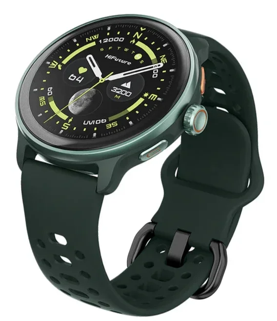 HiFuture Vela Dark Green, 1.43" AMOLED, GPS +Compass + Altimeter, 466*466, Support Local Music(100M Space), Support AI Coach for Training, Powered by Dual Core, Bluetooth Call, 5ATM Waterproof, 24/7 True Heart Rate & Blood, Oxygen Sensor, Up to 10 days