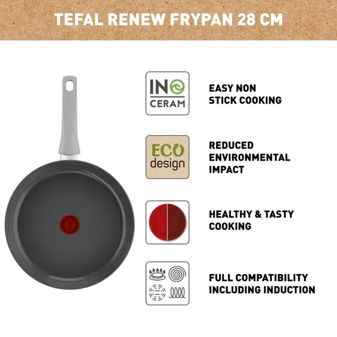 Тиган Tefal C4270632 28 см керамично покритие Renew On Lotus