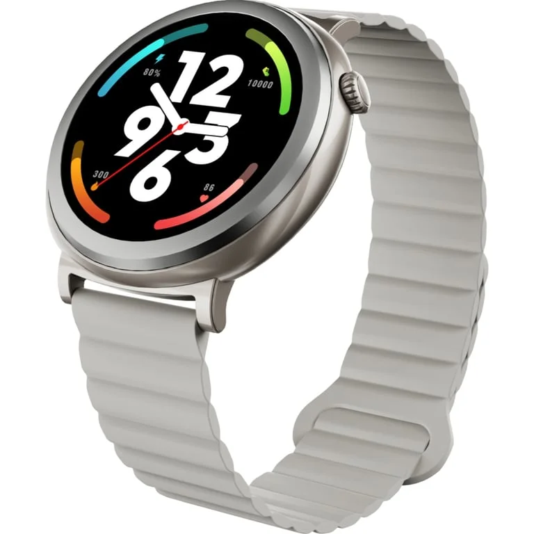 HiFuture Aurora Silver, 1.43" AMOLED,  466*466, Powered by Dual Core & Syntra AI, Bluetooth Call, IP68  Waterproof, 24/7 True Heart Rate & Blood Oxygen Sensor, Up to 10 days daily use, Magnetic Strap