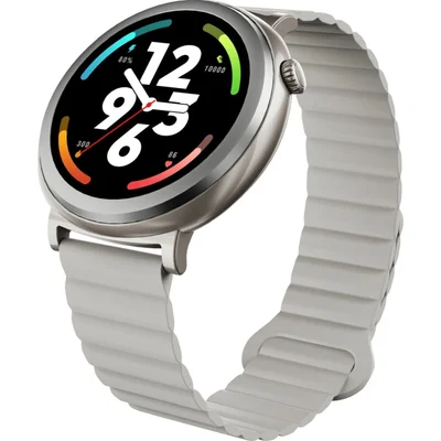 HiFuture Aurora Silver, 1.43" AMOLED,  466*466, Powered by Dual Core & Syntra AI, Bluetooth Call, IP68  Waterproof, 24/7 True Heart Rate & Blood Oxygen Sensor, Up to 10 days daily use, Magnetic Strap
